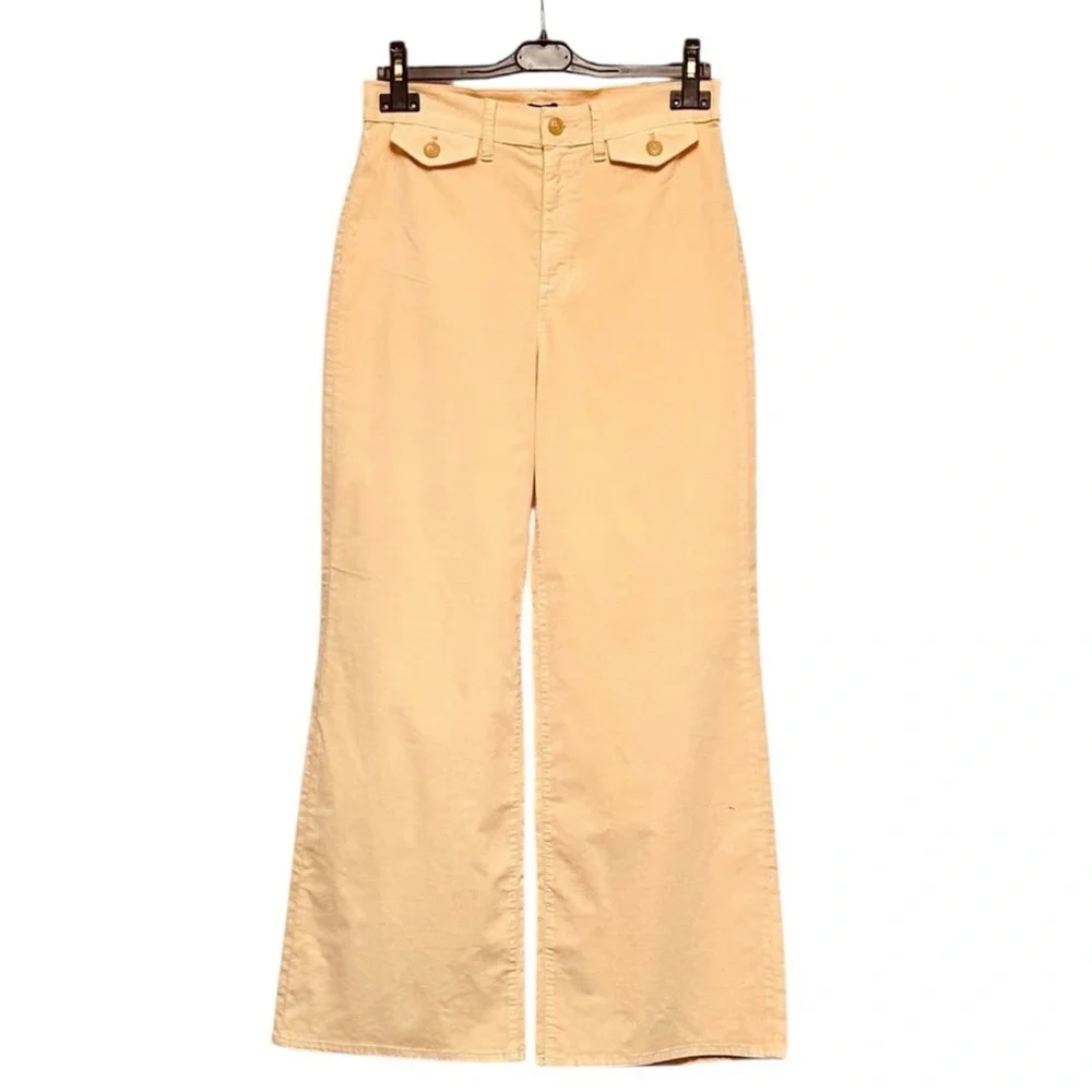 New J. Crew Wide-leg trouser in‎ washed velvet Peche Claire Pastel Peach Size 31